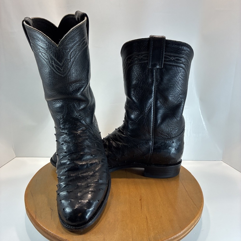 Justin size 10 B Woman's Exotic Black Full Quill Ostrich Roper Cowgirl Boots